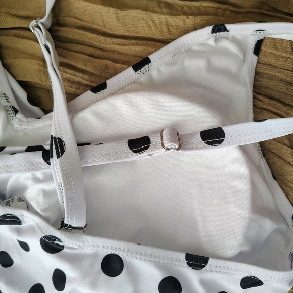 Yonique Women's V-Neck Tankini Top Swimwear Tummy Control-White Polka Dots Sz XL - Picture 7 of 11